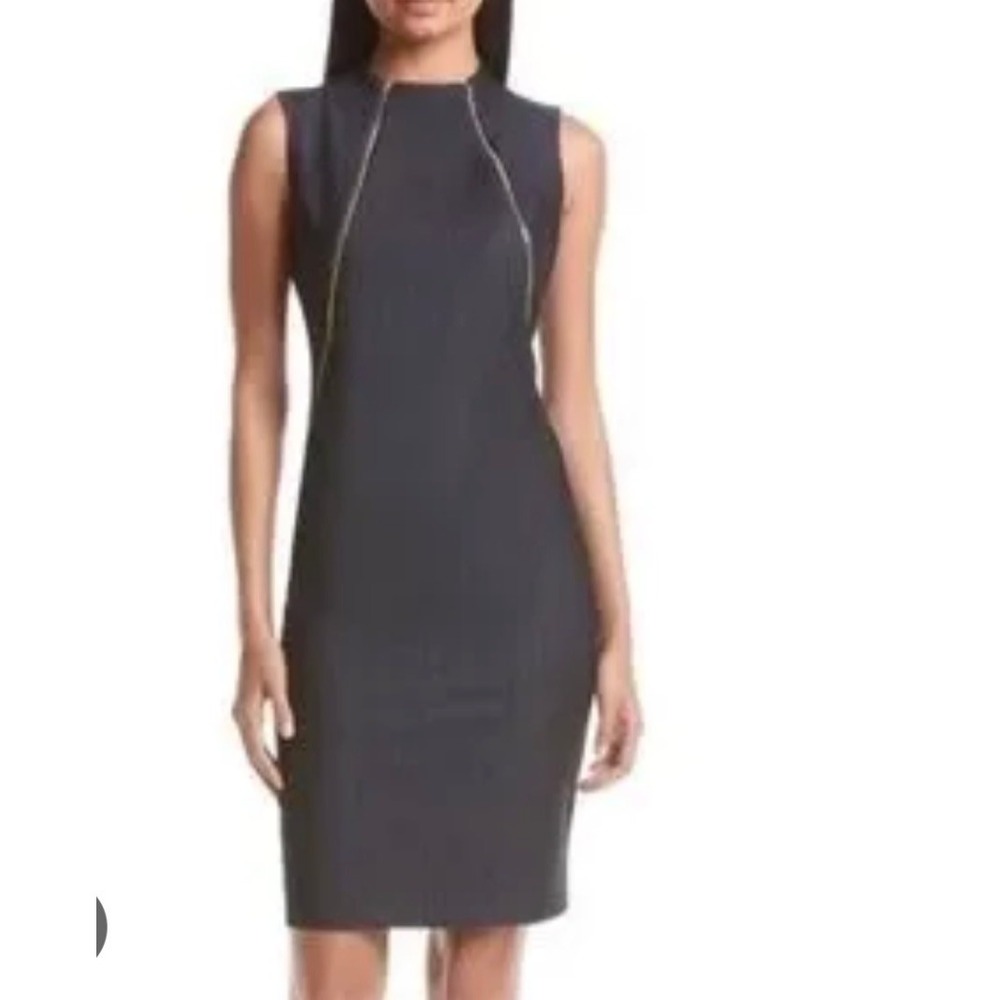 Calvin Klein Black Sleeveless Mock Neck Asymmetrical Dress Best For Size 10